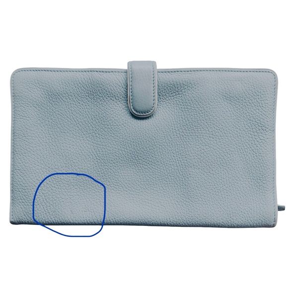 RED ENVELOPE Pale Blue Leather Travel Jewelry Case Pouch 10 3/4”x 6 1/2” - Picture 9 of 10